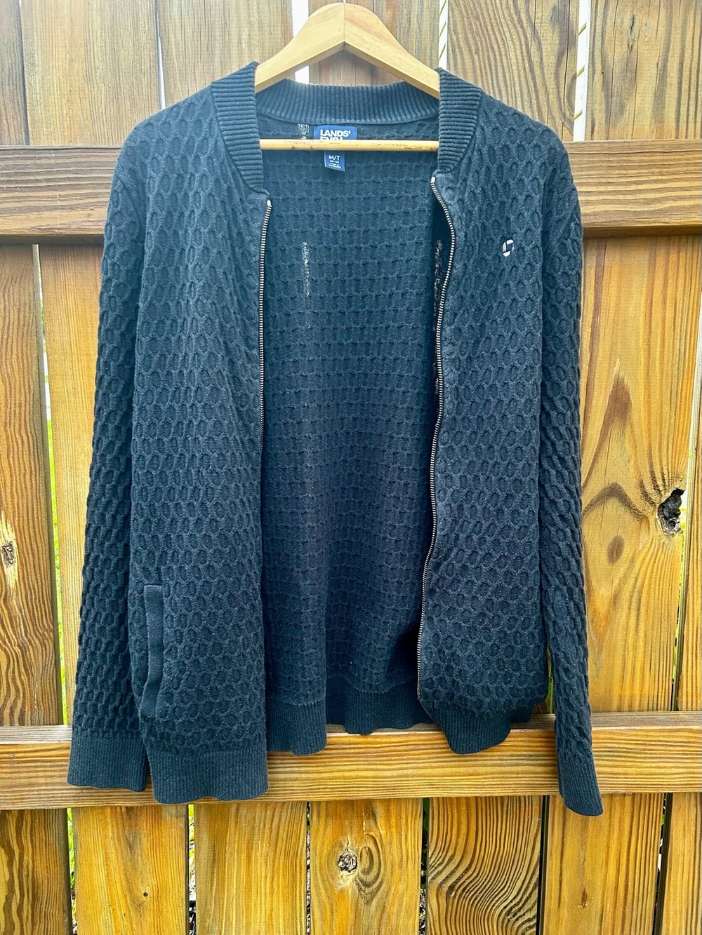 Lands' End Sweater Chase Bank Dark Navy Full Zip-Up Sz. M/T - Picture 1 of 9